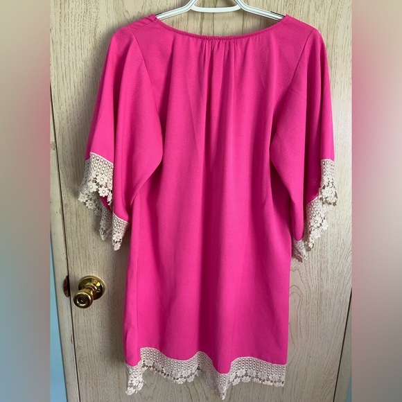 UMGEE Hot Pink Lace Trim Tunic or Mini Dress Sz Medium - Picture 5 of 8